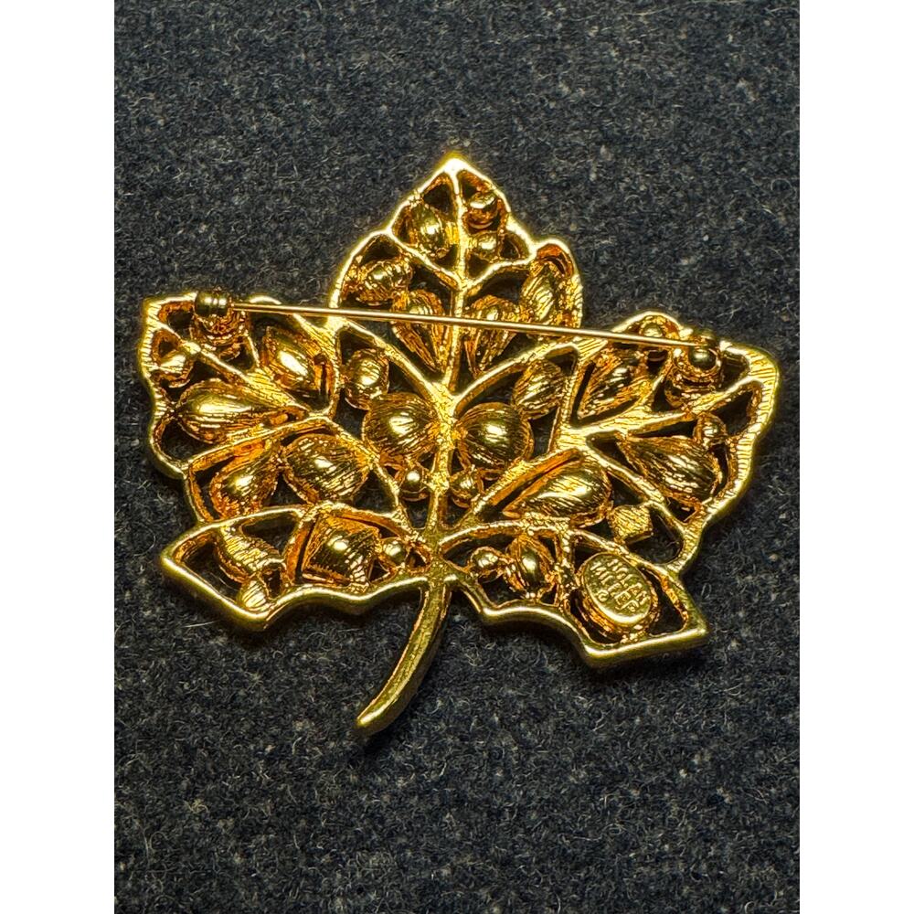 Nolan Miller Maple Leaf Rhinestone Statement Brooch - Picture 5 of 5